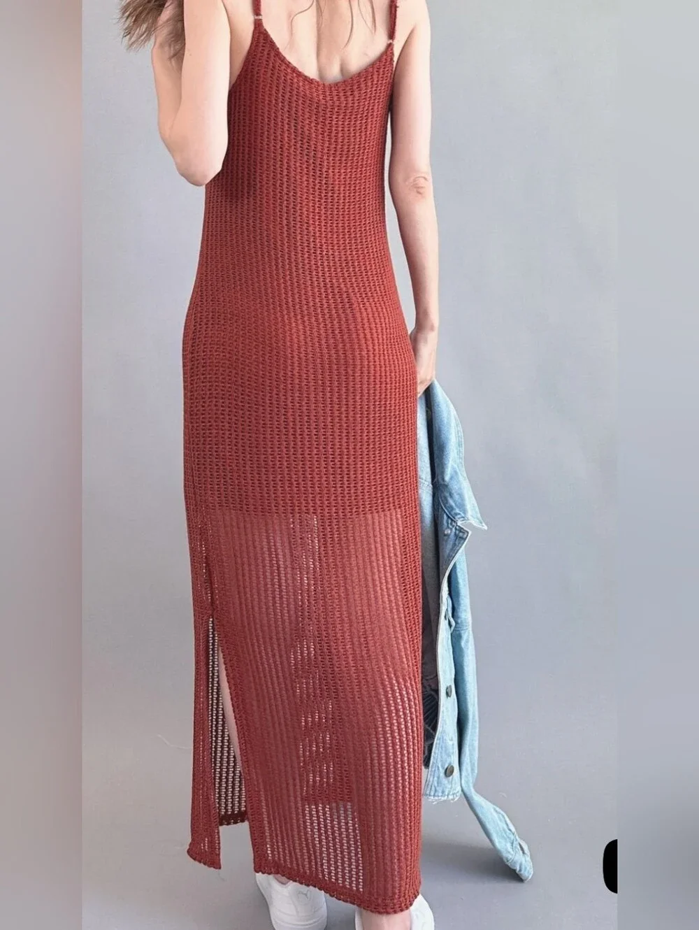 By the River Burnt Orange Bohemian Hippie Crochet Beach Maxi Size L - Picture 11 of 12